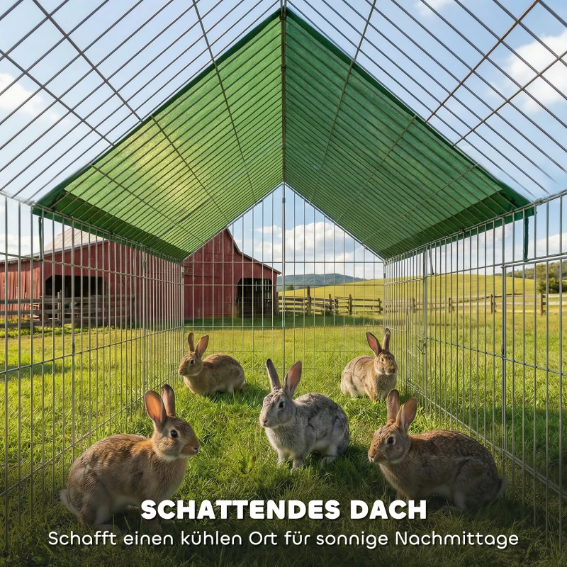 PawHut Kleintierstall Kaninchenstall mit Spitzdach abschließbare Türen Schutzabdeckung für Kleintiere 180 x 75 x 75 cm Grün