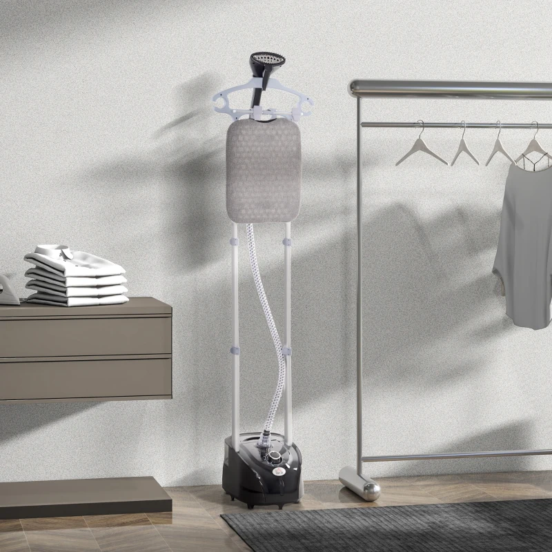 HOMCOM Aparat de Călcat Vertical cu Abur, Fier de Călcat cu Rezervor de 2L, Putere 1950W, cu 2 Tije Telescopice, 35x25x23cm, Negru