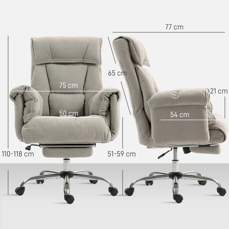 HOMCOM Sedia da ufficio reclinabile con poggiapiedi, 75x77x110-118 cm, grigio