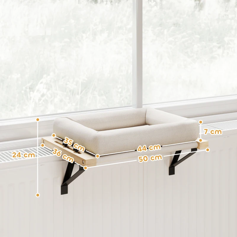 PawHut Casa para gatos con soporte para alféizares y radiadores, cojín, armazón de madera, blanco