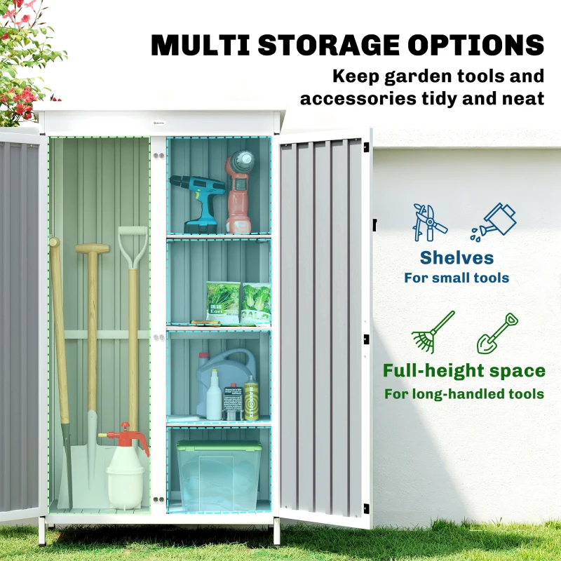 Outsunny Outdoor Storage Cabinet with Removable Shelves, Garden Tool Shed with Asphalt Roof, White and Black