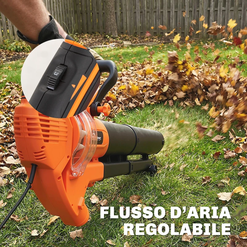Outsunny 3-in-1 Soffiatore, Aspiratore, Trituratore per Foglie 3000W, Leggero