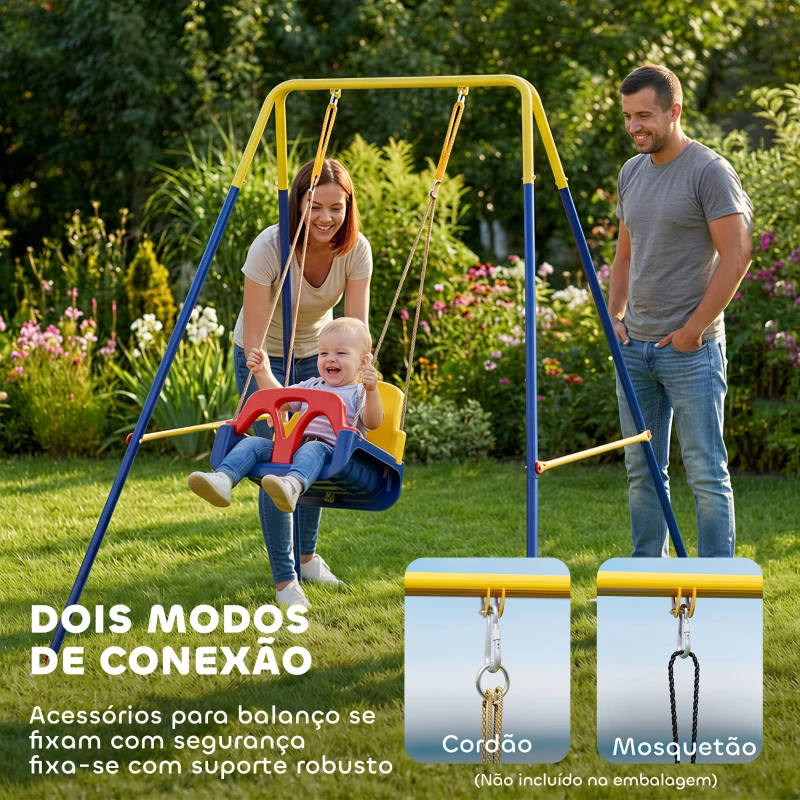 AIYAPLAY Estrutura de Baloiço Infantil Dobrável Estrutura Metálica para 1 Baloiço com 2 Ganchos 4 Estacas 128x155x157 cm Azul