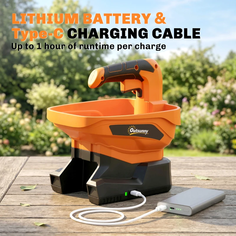 Outsunny Cordless Spreader, 3.3L Handheld Seed Spreader with Adjustable Scatter Width, Adjustable Flow, USB Charging Cable