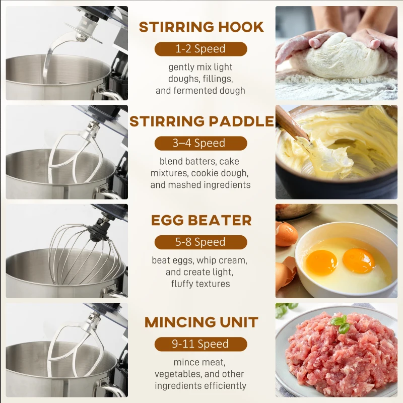 HOMCOM Stand Mixer, 6L 1400W Tilt-Head Food Mixer with 11 Speeds, Pulse & Fermentation Function, LED Display, Black