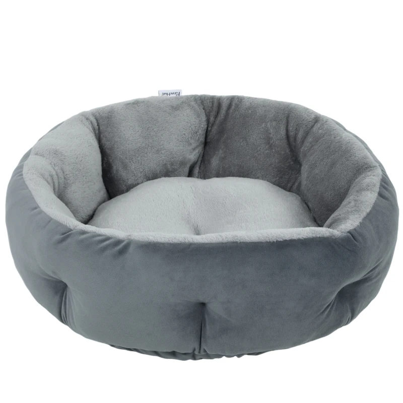 PawHut Cat Bed, Reversible Dog Pet Bed for Indoor Cats and Small Dogs, Round Bed with Supportive Bolster, Dark Grey