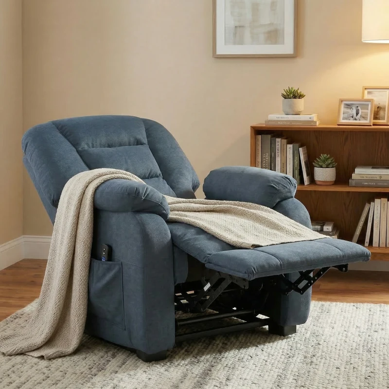 HOMCOM Poltrona Reclinável até 150° Elétrica Silenciosa c/ Função Memória Porta USB para Sala de Estar Azul