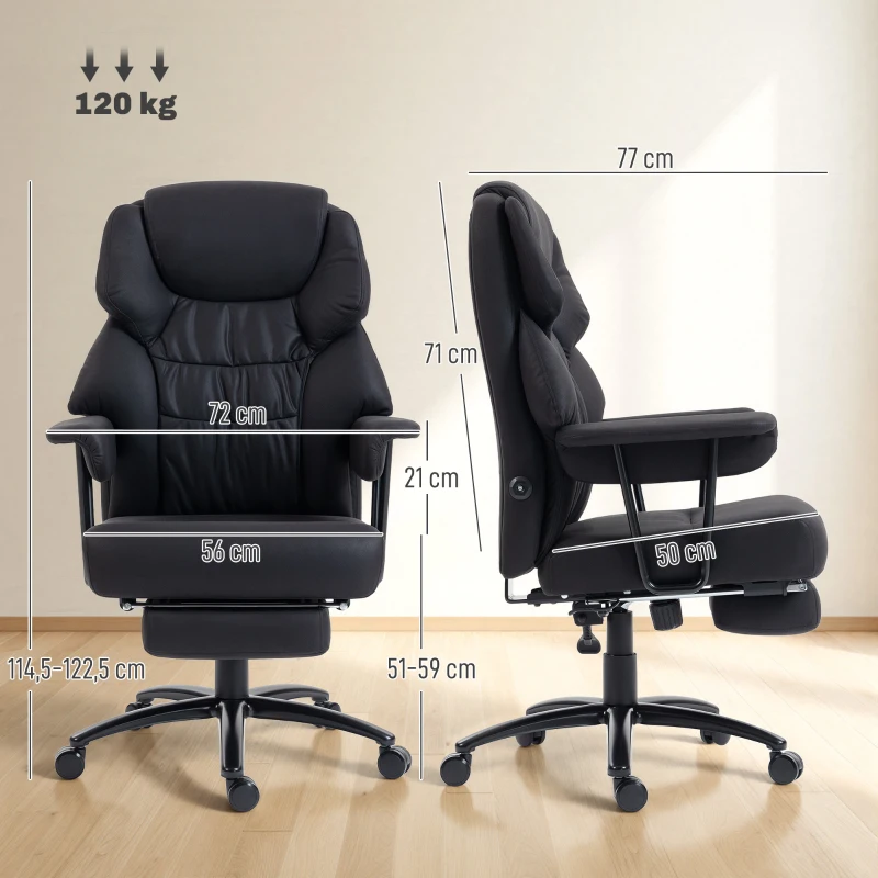 HOMCOM Fauteuil de bureau massant 3D avec repose-pieds, chaise d'ordinateur réglable avec dossier haut, rembourrage Leathaire, noir