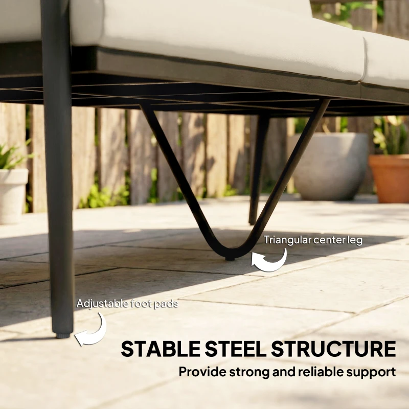 Outsunny Trzyosobowa sofa ogrodowa z rattanu z wyjmowanymi poduszkami, podłokietnikami w kolorze drewna, stalową ramą, khaki