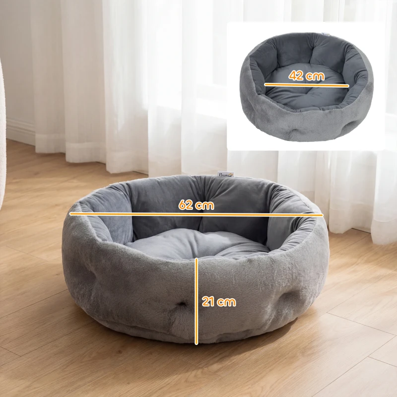 PawHut Cat Bed, Reversible Dog Pet Bed for Indoor Cats and Small Dogs, Round Bed with Supportive Bolster, Dark Grey