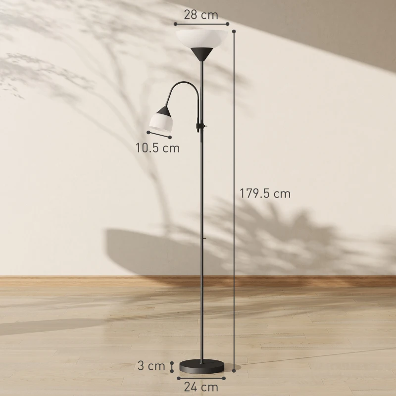 HOMCOM Lampada da Terra Alta con 3 Temperature Colore e Collo Flessibile, Nero