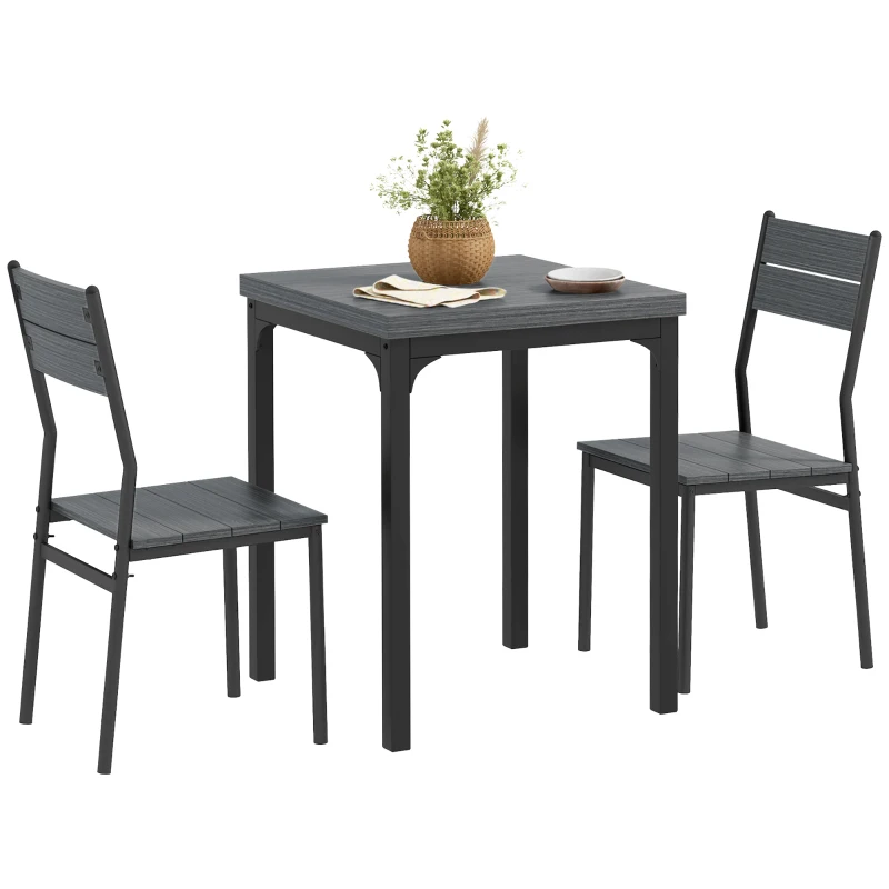 HOMCOM Set da Pranzo 3 Pezzi con Tavolo 60x60x76 cm e 2 Sedie 39,5x44x83,5 cm, in MDF e Metallo, Grigio