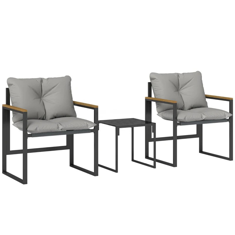 Outsunny Ensemble bistro pour 2 personnes, ensemble bistro de jardin 3 pièces avec cadre métallique et coussins épais