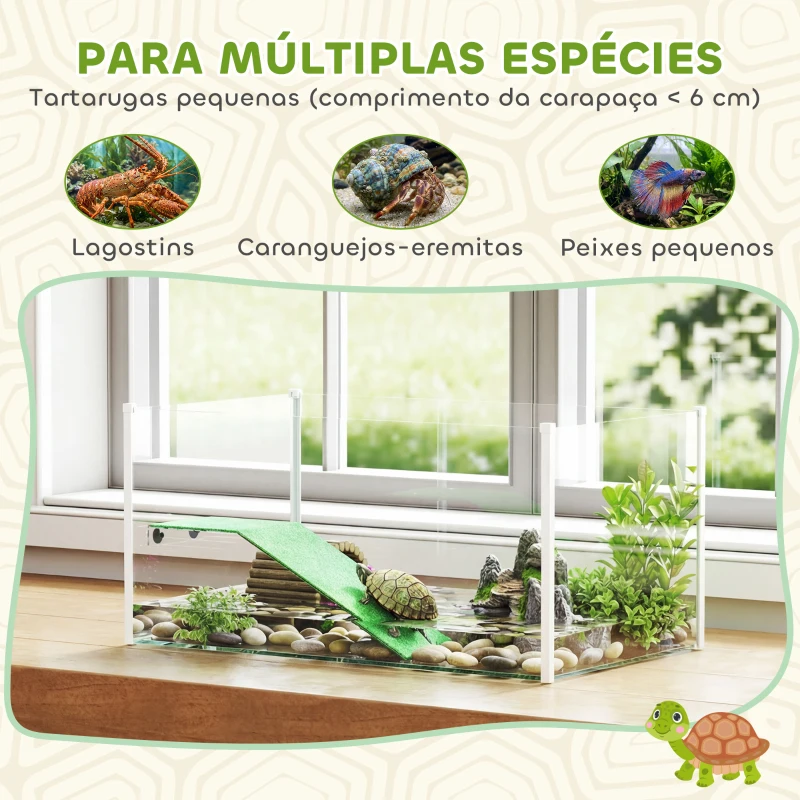 PawHut Aquário para Tartarugas Terrário de Tartarugas com Plataforma Rampa e Visão Panorâmica 360° 60x35x28 cm Branco