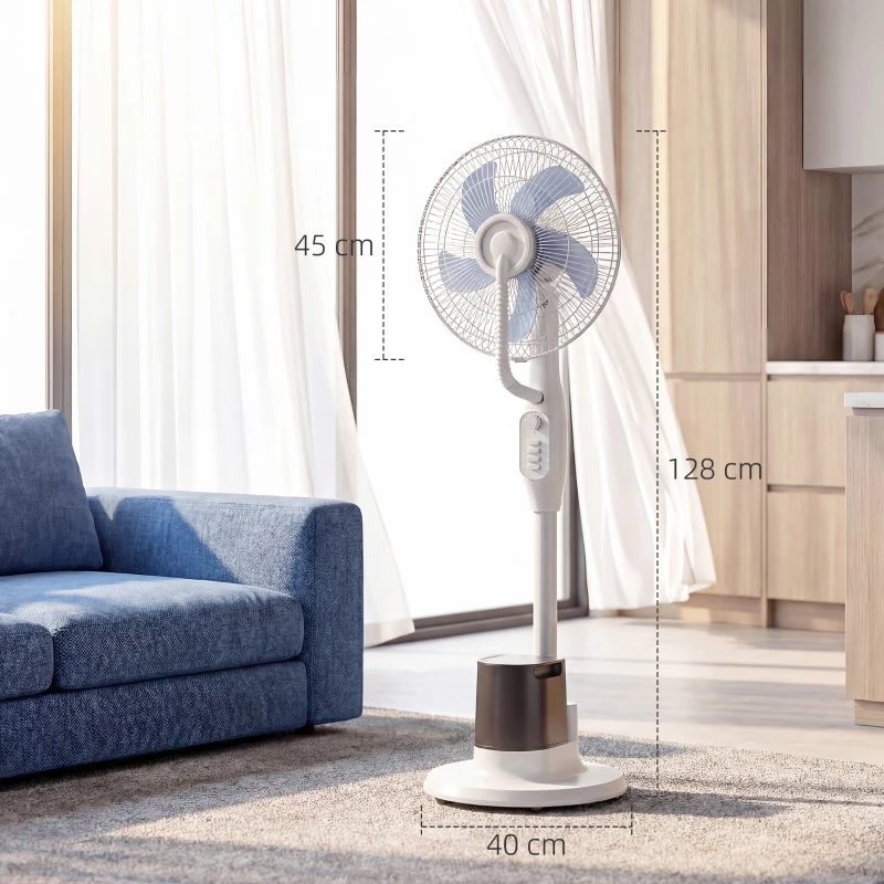 HOMCOM Ventilatore nebulizzatore 90 W con serbatoio 3,5 L, 128 cm, Bianco