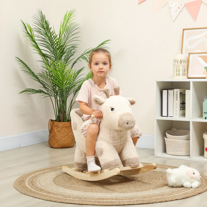 AIYAPLAY Caballo mecedor para niños jirafa juguete mecedor para bebé con efecto sonoro, cinturón de seguridad, 68x35x50cm, beige