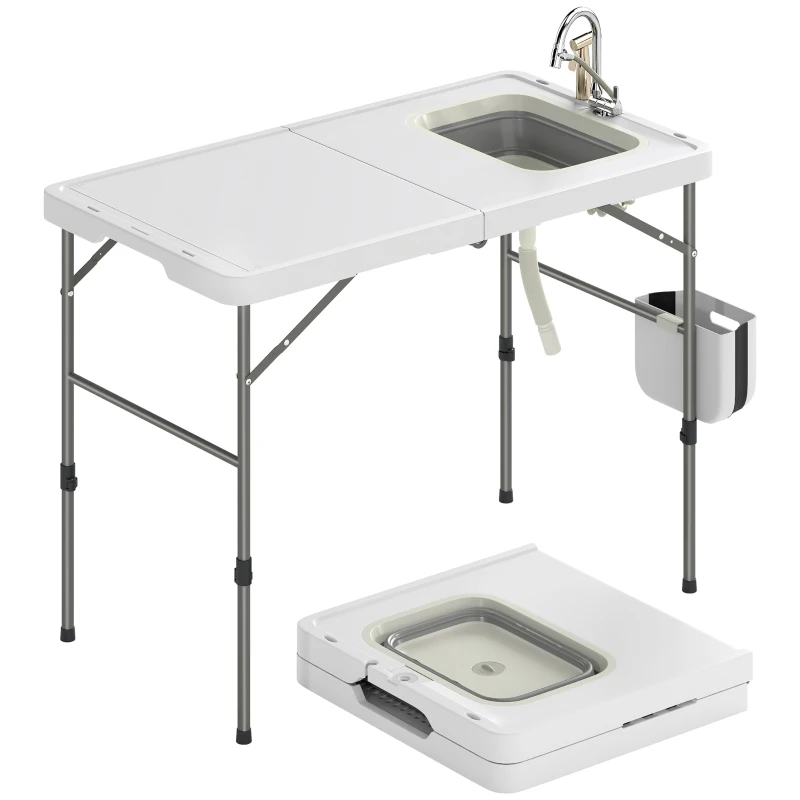 Outsunny Tavolo pieghevole per pulizia pesce con altezza regolabile e accessori