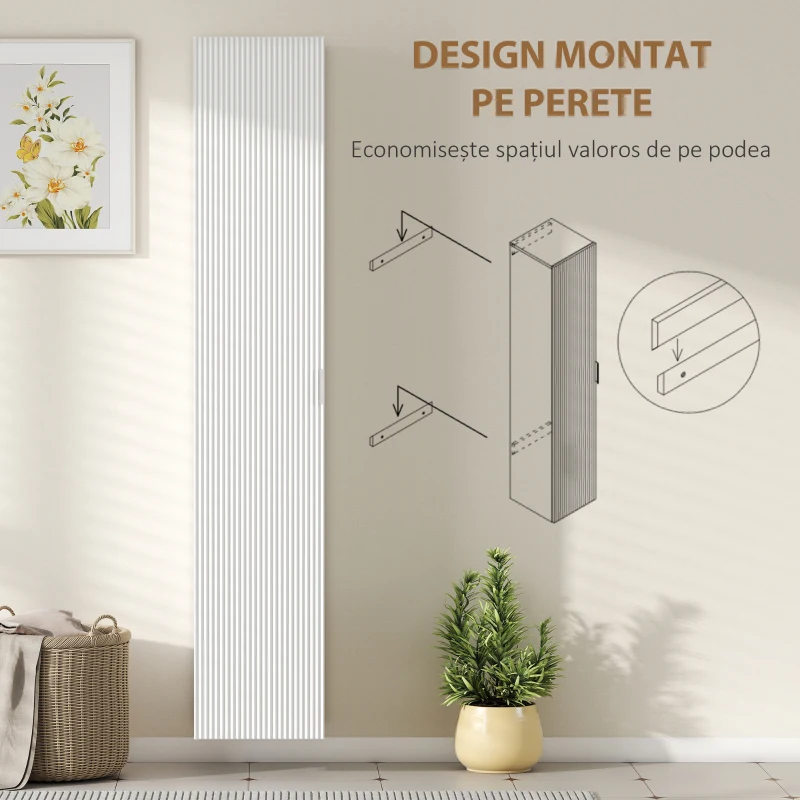 HOMCOM Dulap de Baie Suspendat Coloană cu Rafturi Reglabile și Închidere Soft Close, 30x31.5x160 cm, Alb