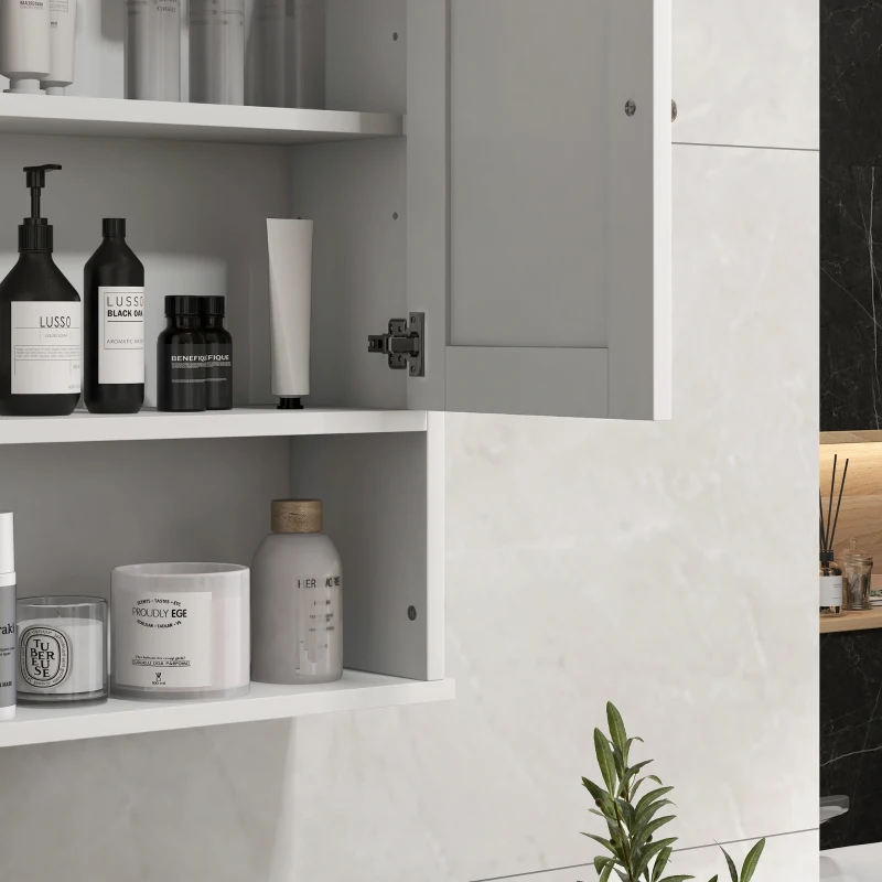 kleankin Armadietto da Bagno da Parete, Mobile da Bagno Appendiabile Rustico con Scomparto Ripiano Regolabile e 2 Ante, Bianco