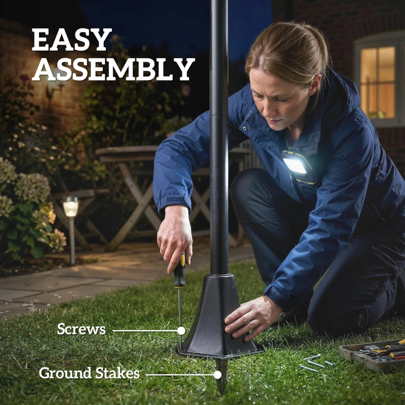 Outsunny Set mit 2 Solar-Gartenleuchten, verstellbare Höhe, 2 Helligkeitsstufen, IP44 wasserfest, für Terrasse, Patio, Schwarz