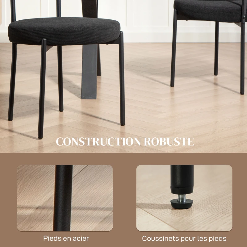 HOMCOM Lot de 4 chaises de salle à manger avec dossier en tissu pieds en acier 51 x 51 x 76 cm noir