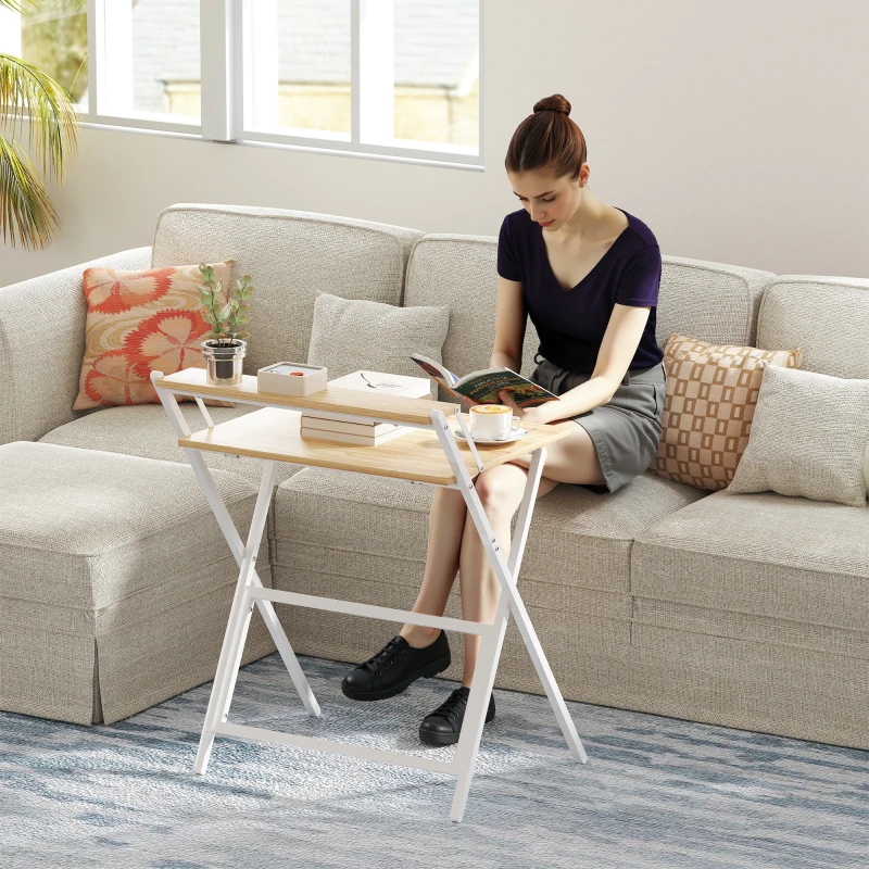 HOMCOM Scrivania Pieghevole Salvaspazio con Mensola 65.5x45 cm, Legno Naturale