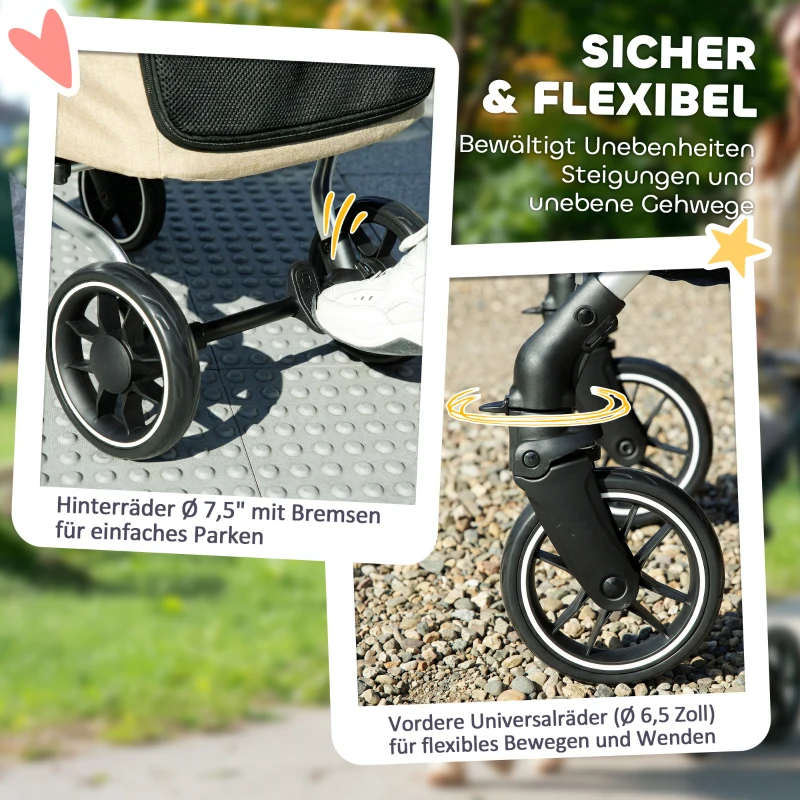 PawHut Hundewagen, Leichter und faltbarer Transportwagen für kleine Hunde, waschbares Kissen, Netzfenster, Khaki