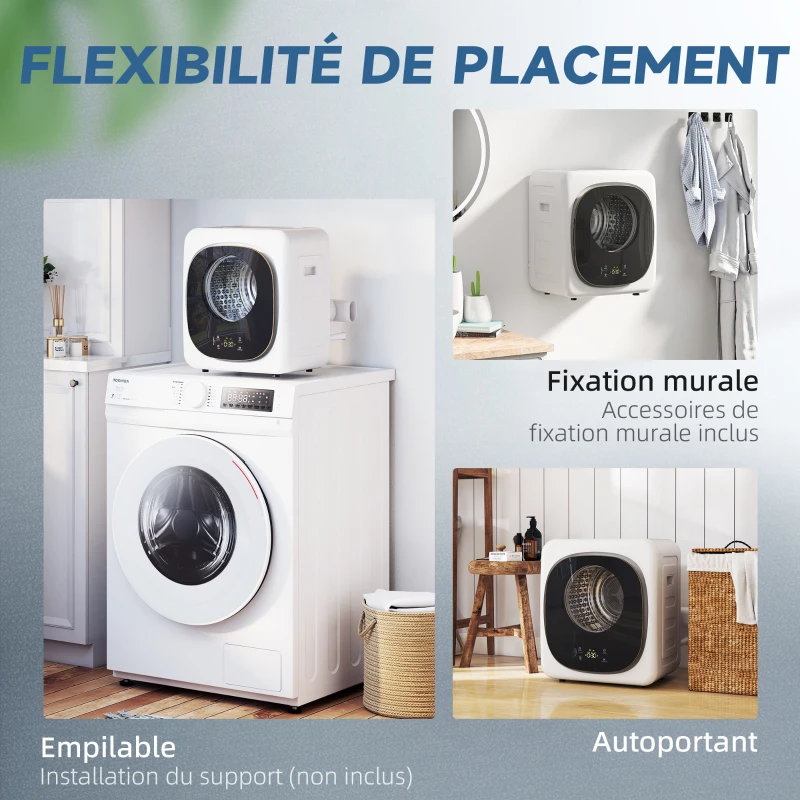 HOMCOM Uscător cu evacuare portabil 4 kg, uscător compact 800 W, 5 moduri de uscare, temporizator, alb