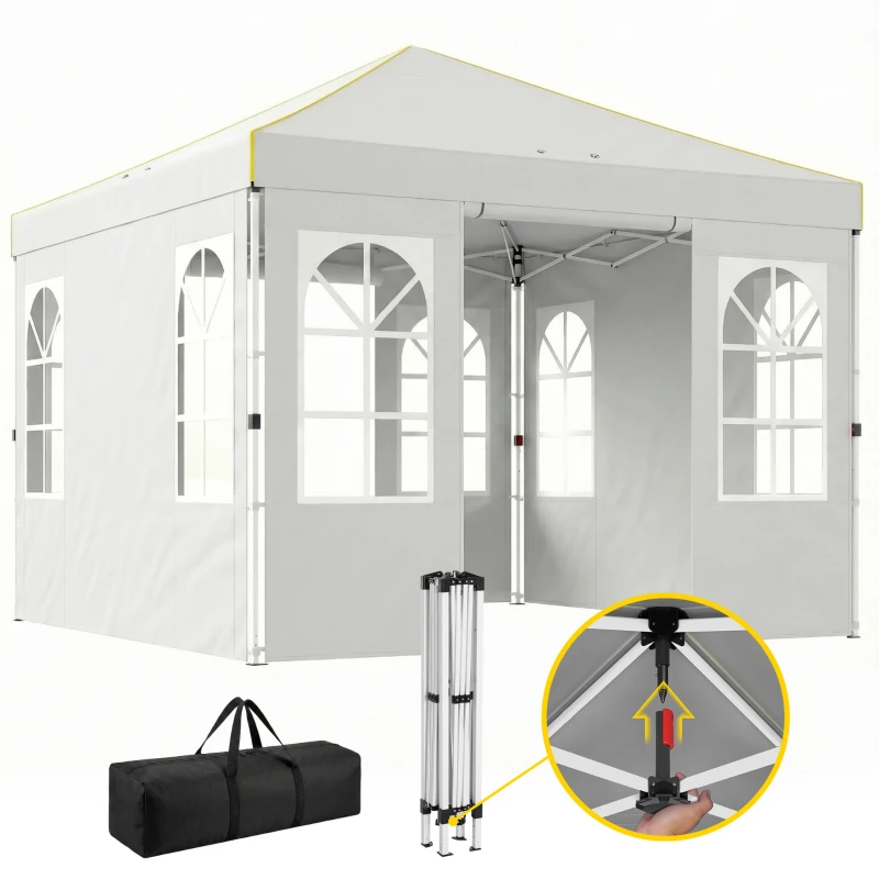 Outsunny Gazebo pieghevole 3x3 m con 4 lati rimovibili e borsa, Bianco