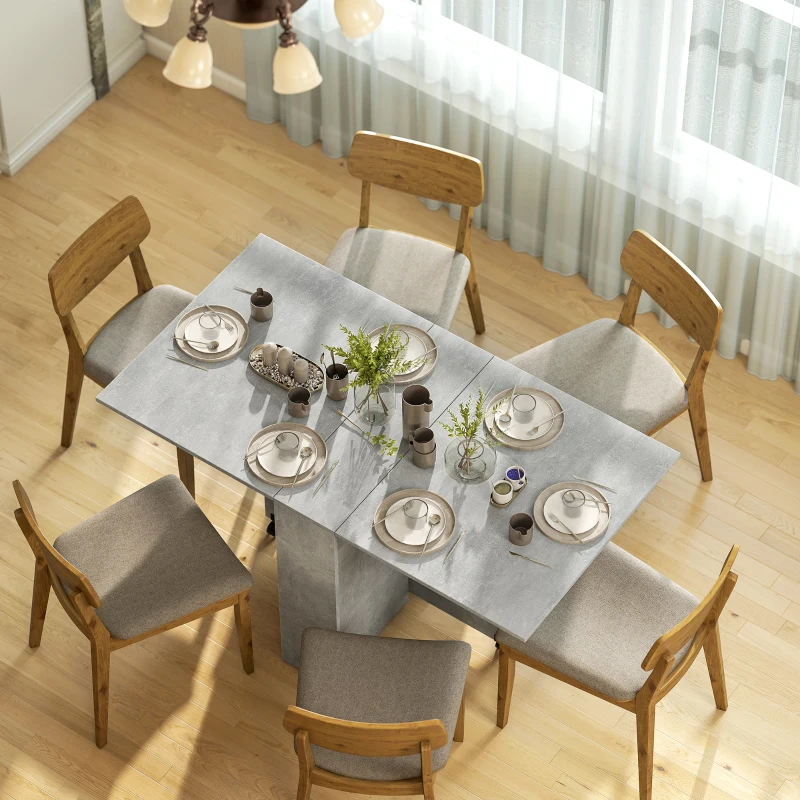 HOMCOM Mesa de Sala de Jantar Dobrável com 2 Prateleiras de Armazenamento e Rodas para Cozinha 75x140x74 cm Cinza