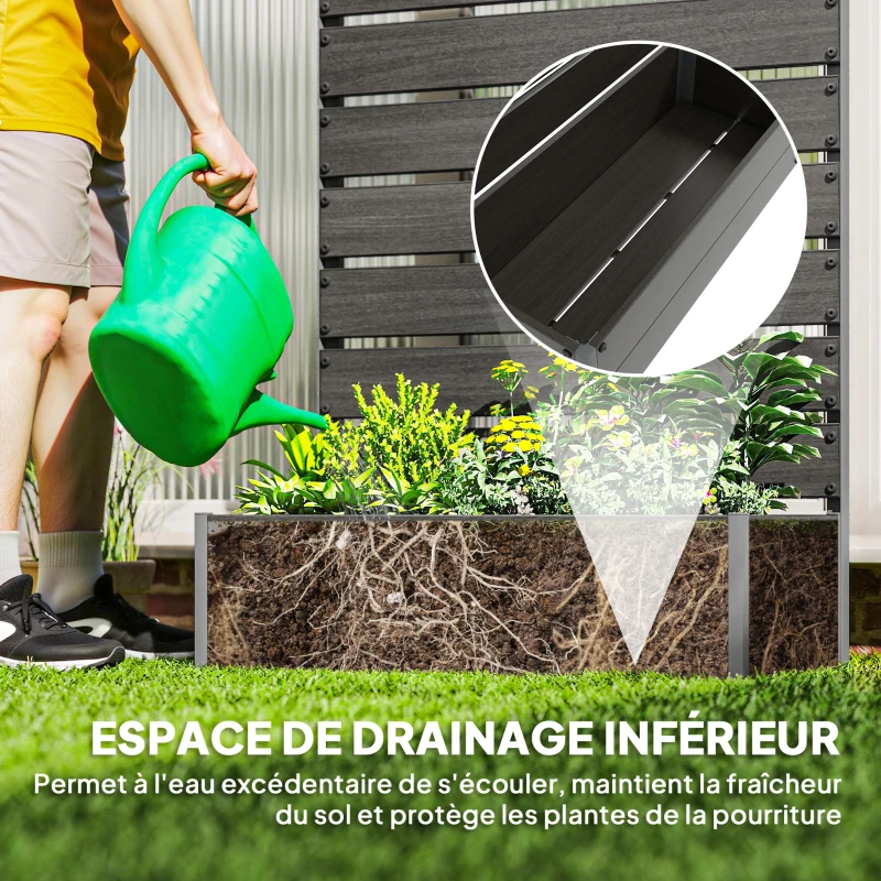 Outsunny Jardinière surélevée avec treillis pour plantes grimpantes bac à fleurs de 64L, composite bois-plastique et aluminium