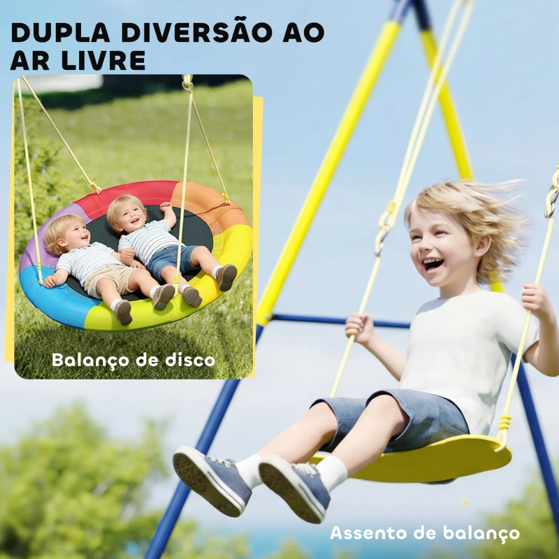 AIYAPLAY Baloiço para Bebés com Cordas Ajustáveis Estrutura de Aço Carga 150 kg para 3 Crianças de 3-8 Anos Multicolor