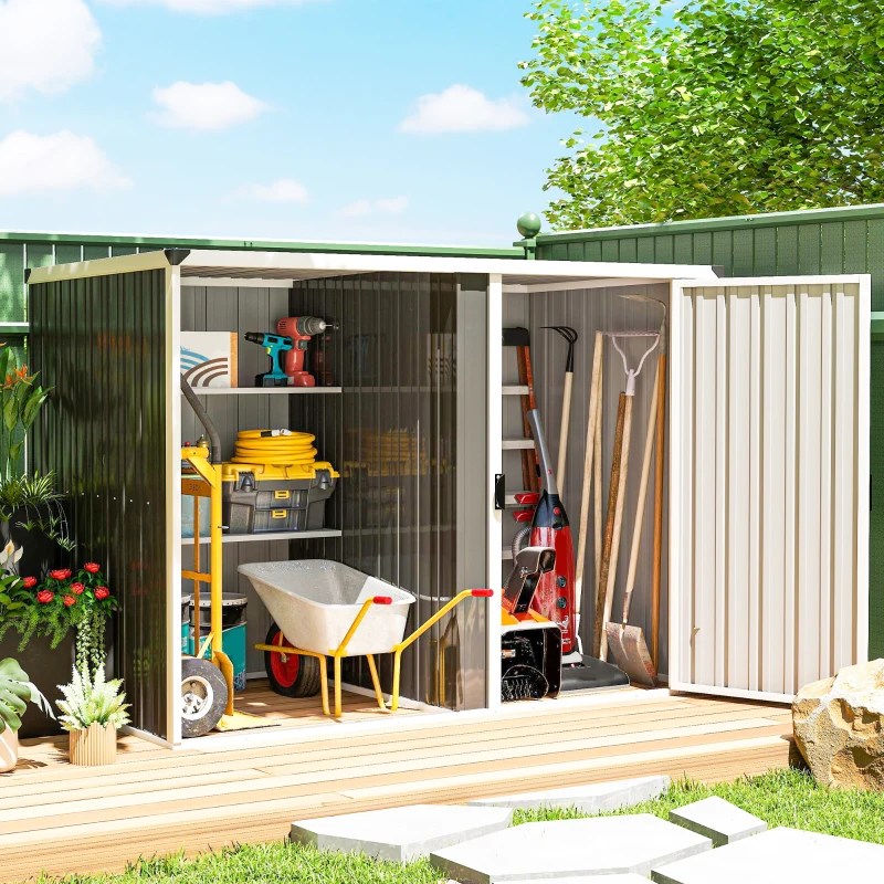 Outsunny Abri de jardin en acier galvanisé, porte verrouillable, 231 x 125 x 162 cm, gris