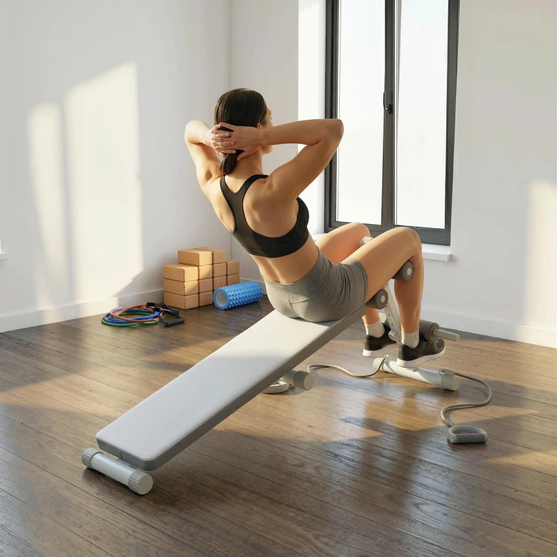 SPORTNOW Panca multifunzionale regolabile con seduta a 3 livelli, 141x52x54-71 cm, Blu e Bianco