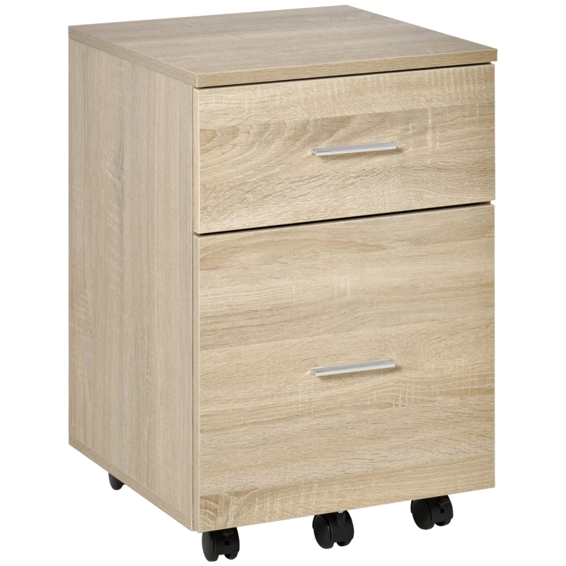 HOMCOM Cajonera de Escritorio con 2 Cajones Ruedas Archivador Móvil para Archivos A4 o Cartas 39,5x39x58,5 cm Roble