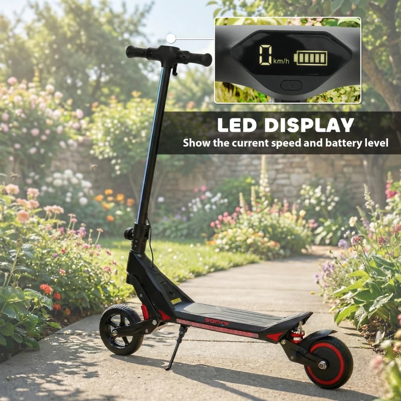 SPORTNOW Electric Scooter for Kids, Foldable E Scooter for Age Age 6+ with LED Display, RGB lights, Up to 16km/h, Black