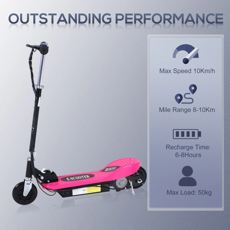 HomCom Monopattino Scooter Elettrico per Bambini 120W Pieghevole Struttura in Metallo, Rosa