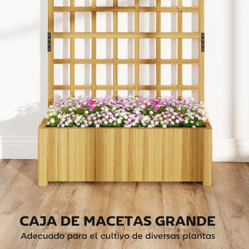 Outsunny Jardinera con Enrejado de Madera con Drenaje para Cultivos Verduras Flores Hierbas 90x30x180 cm Natural