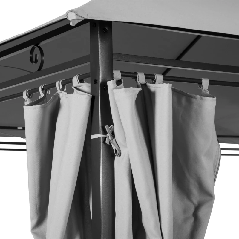 Outsunny Gazebo 4x3 m con 6 Tende e Tetto a 2 Livelli, in Acciaio e Poliestere, Grigio Scuro