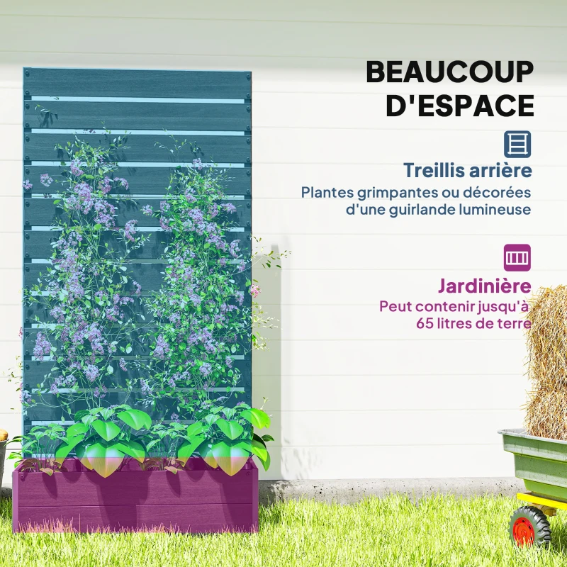 Outsunny Jardinière surélevée avec treillis pour plantes grimpantes bac à fleurs de 64L, composite bois-plastique et aluminium