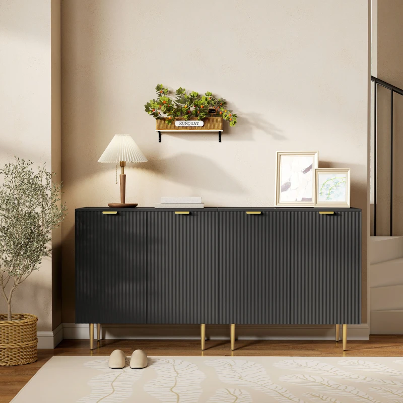 HOMCOM Buffet de cocina mueble de almacenamiento con 2 puertas estante regulable patas metálicas elevadas 80 x 40 x 80 cm negro