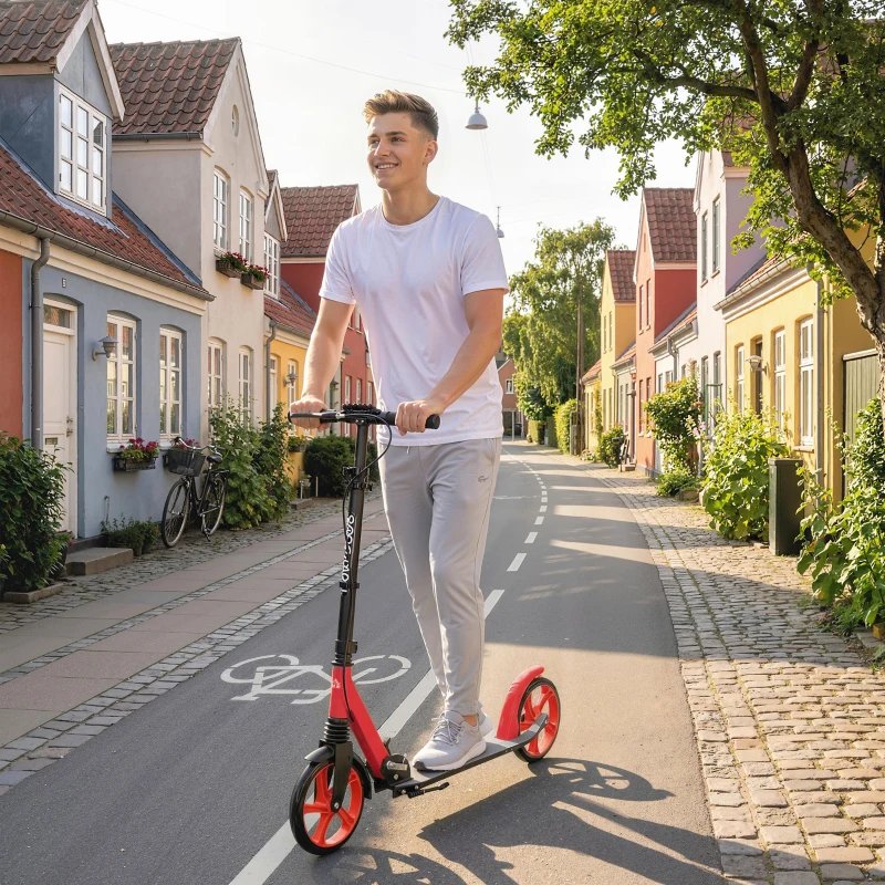 HOMCOM Monopattino pieghevole per adulti e bambini 14+ con manubrio regolabile, 91,5x36,5x91-104 cm, Rosso