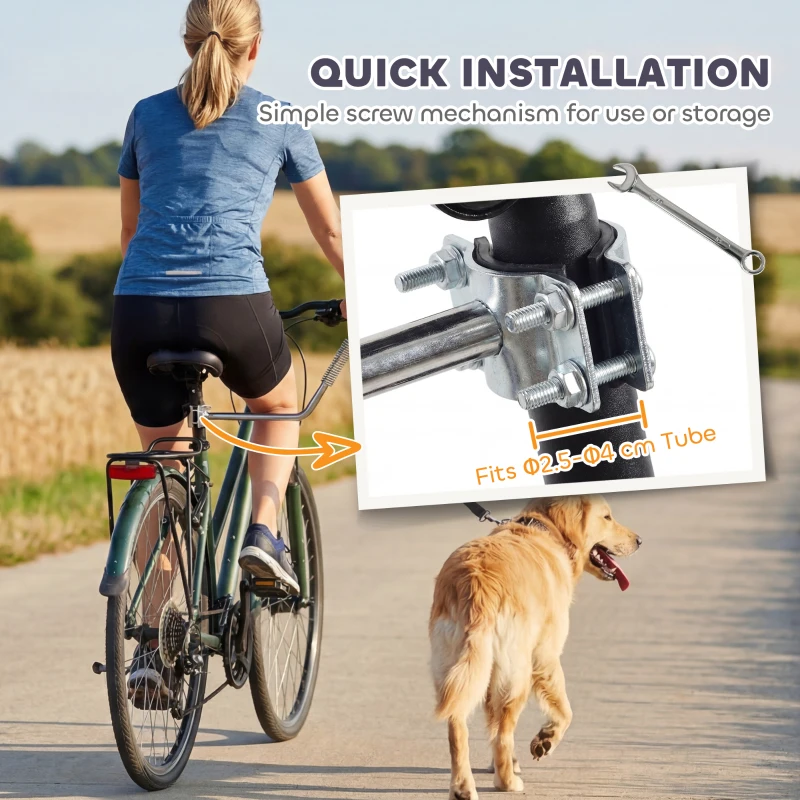 PawHut Hondenfietslijn met schokabsorberend systeem, verstelbare riem, afneembare snelkoppeling, ideaal voor training en joggen, Zilver+Zwart