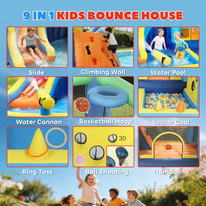 AIYAPLAY 8 in 1 Bouncy Castle for Kids, Inflatable Bounce House with Slide, Pool (Ball Pit), Water Cannon for Indoor Outdoor