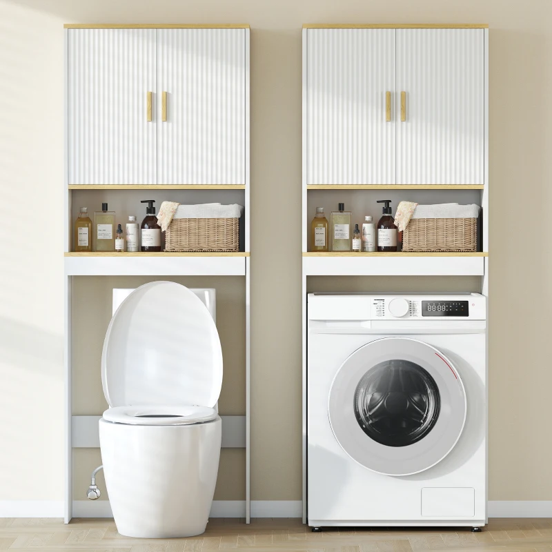 HOMCOM Estantería para Baño sobre Inodoro de 3 Niveles con Estante Abierto 2 Puertas y Estante Ajustable 64x20x170,5 cm Blanco