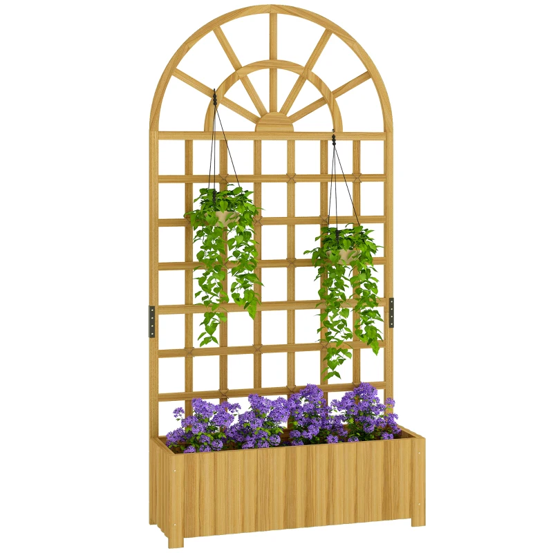 Outsunny Jardinera con Enrejado de Madera con Drenaje para Cultivos Verduras Flores Hierbas 90x30x180 cm Natural