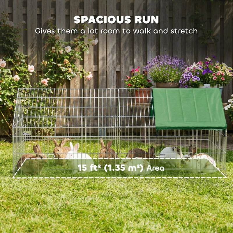 PawHut Domek dla małych zwierząt, wybieg dla królików ze spadzistym dachem, zamykane drzwi, pokrycie ochronne, dla małych zwierząt, 180 x 75 x 75 cm zielony