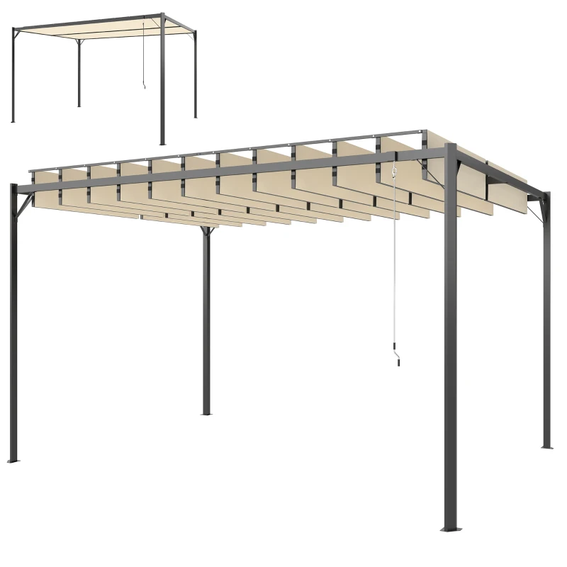 Outsunny Pérgola de Jardín 3x4 m con Protección UPF 50+ Gazebo con Techo Ajustable Estructura de Metal para Exterior Crema