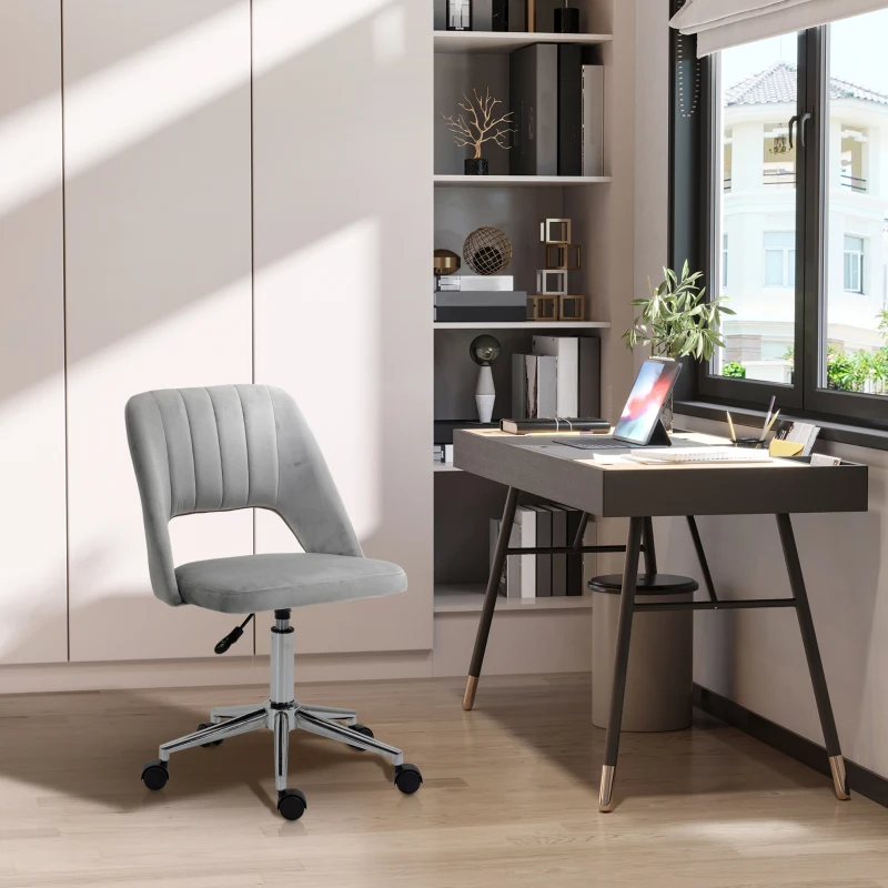 Vinsetto Silla de escritorio regulable en altura con ruedas, giratoria 360°, forma de concha, espuma, 49 x 60 x 79-91 cm, Gris