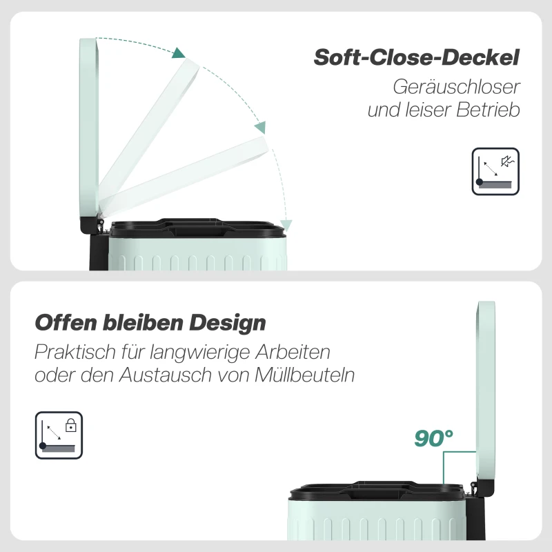 HOMCOM Küchenmülleimer, 2 x 20 L-Fächer, effiziente Mülltrennung, Fußpedal, Kunststoff, Metall, Grün